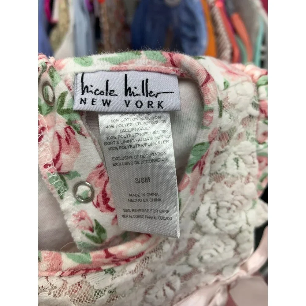 Nicole Miller Pink Floral Tulle Skirted Onesie Size 3/6 Months‎
